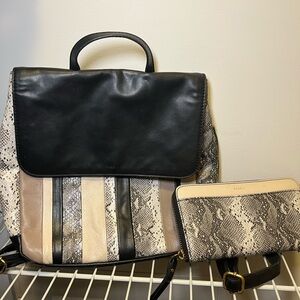 Fossil Black and Snake Pattern Backpack with Wallet